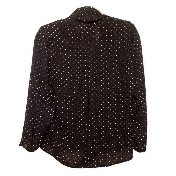 Petites by Demaro Womens Sz 8 Black White Polka Dot Long Sleeve Tie Blouse - Picture 9 of 9